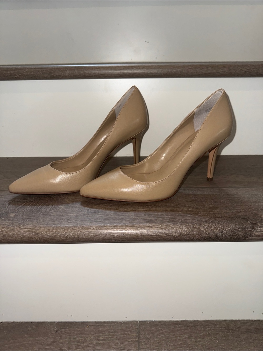 Ann Taylor Beige Pointed-Toe Leather Pumps